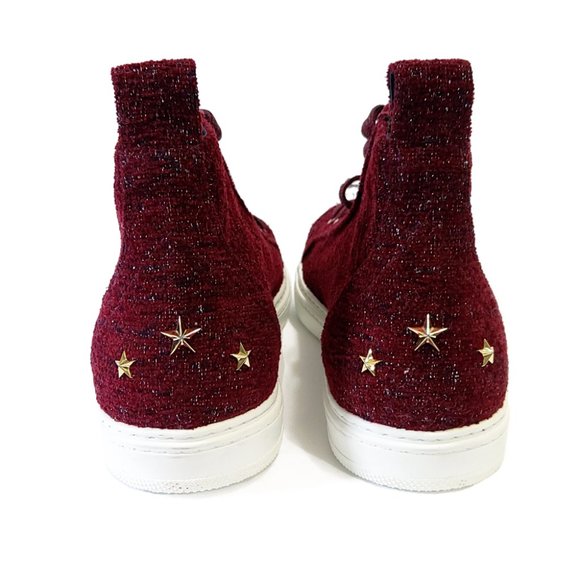 Jimmy Choo Metallic Tweed Burgundy Men 10 US 9 UK High Top Sneakers - Picture 4 of 7
